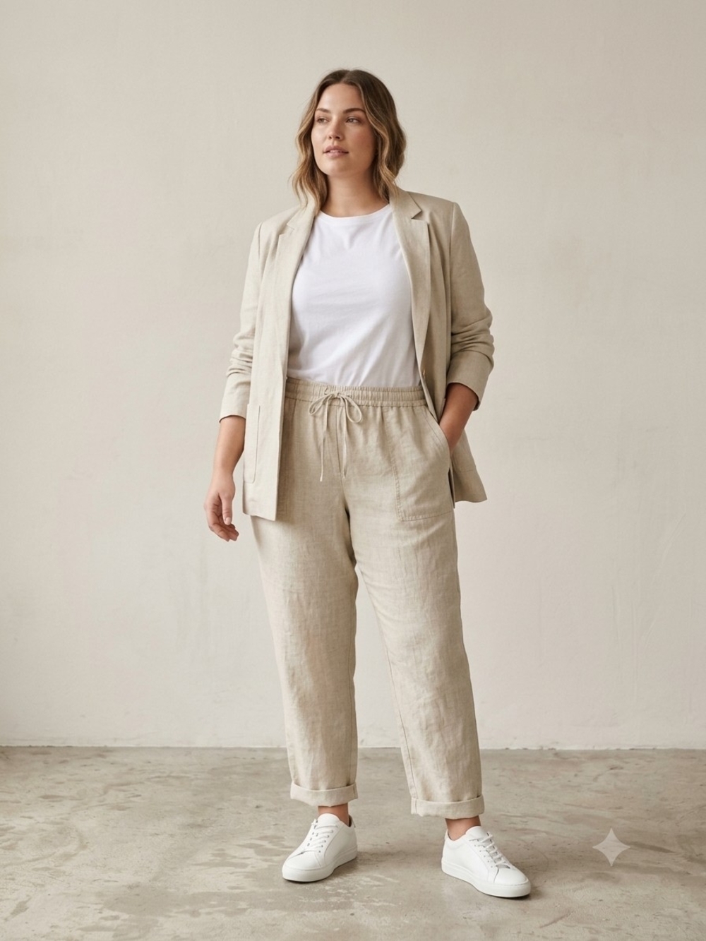 Lord & Taylor 100% Linen Casual Pull On Pants Natural Cream Color